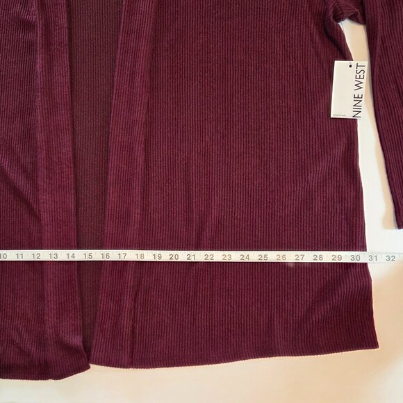 NWT - Nine West Women’s Plus Open Front Cardigan, 3x, Wine Burgundy Ribbed Knit - Picture 2 of 9